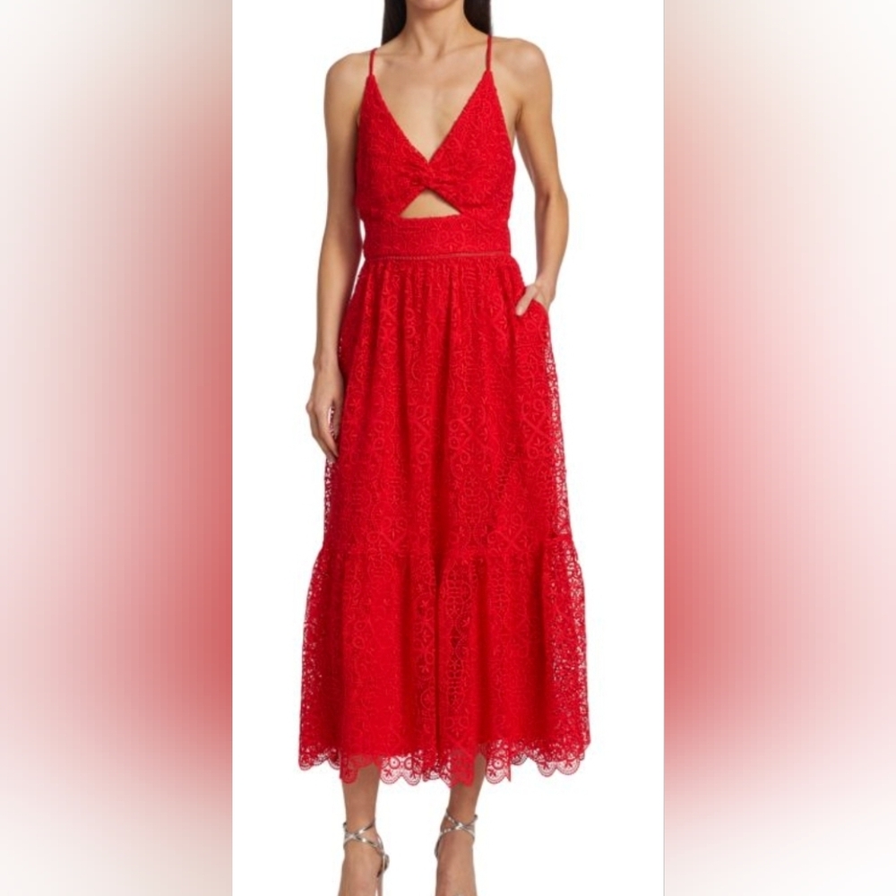 ML MONIQUE LHUILLIER Lace Cut-Out Midi-Dress